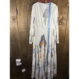 Fehaute White Pleated Floral Chiffon Maxi Dress Size 8